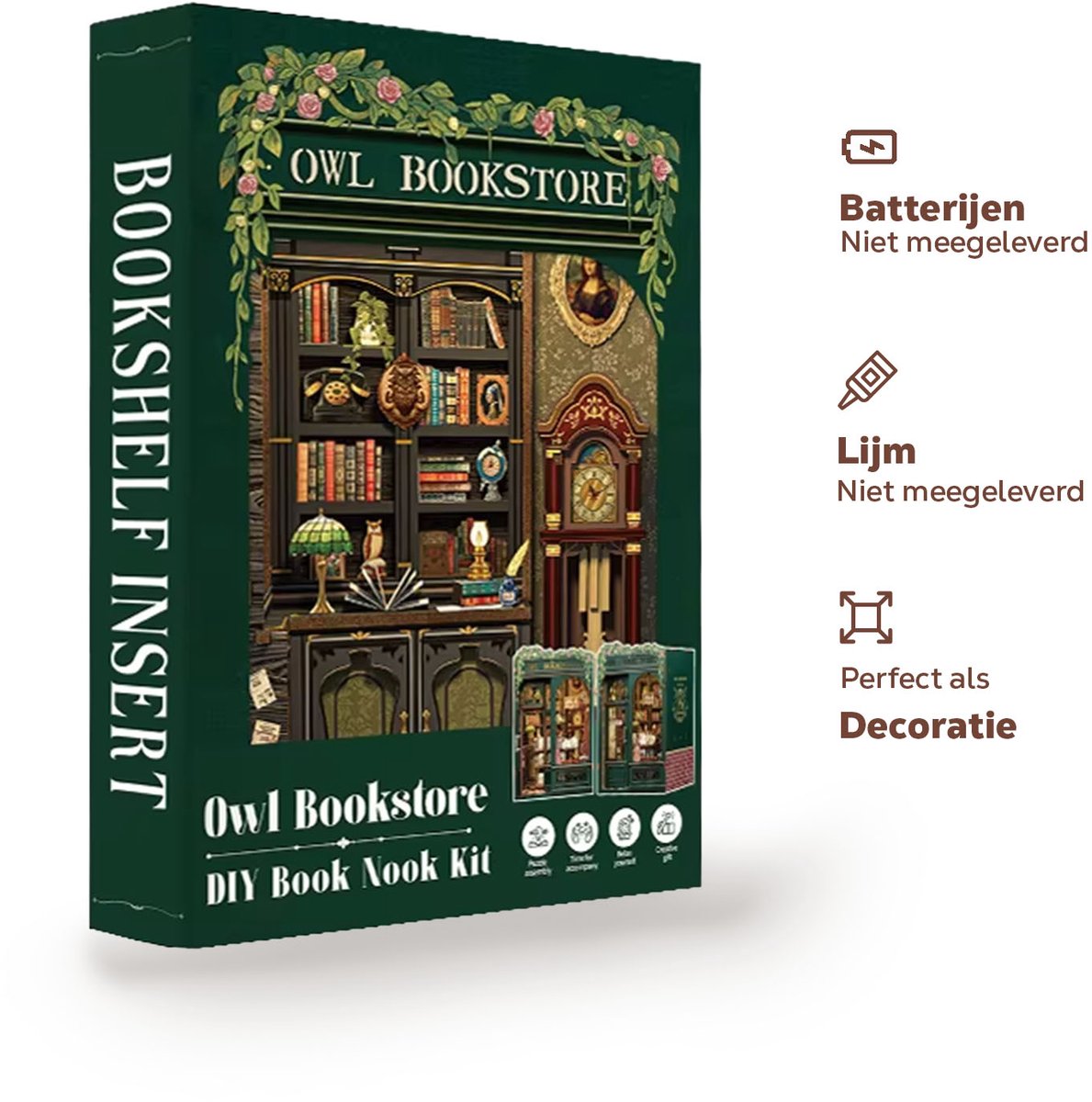 CuteBee Book Nook - Modelbouw - Houten 3D Puzzel - DIY Bouwpakket Volwassenen en Volwassenen - Boekensteun - Boekenhouder - Owl Bookstore — afbeelding 4
