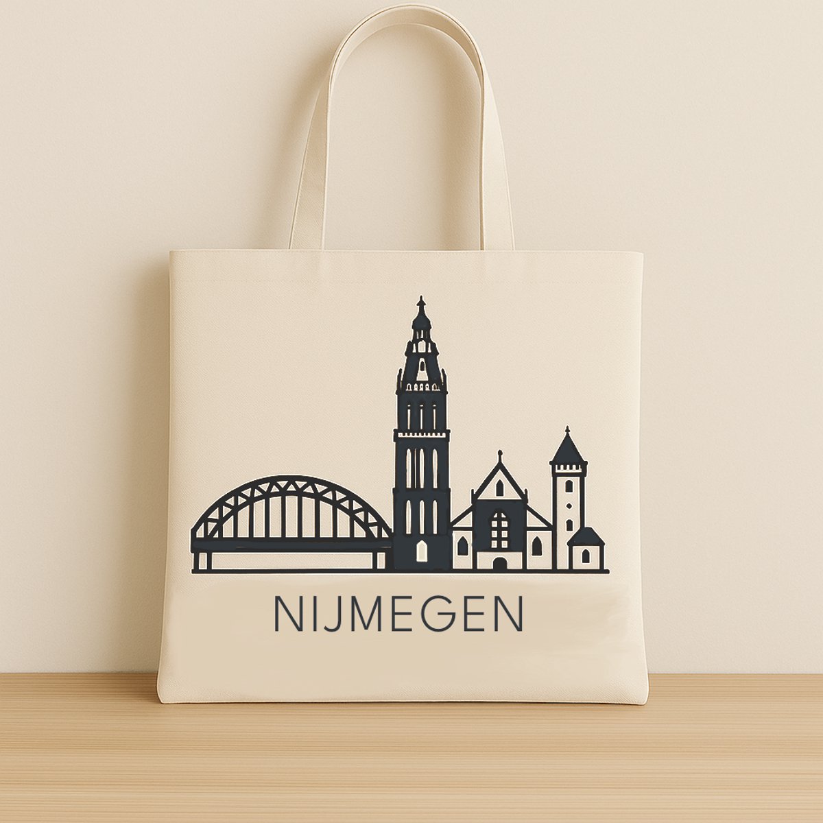 Canvas Tote Bag – Stoffen Tas Nijmegen Skyline – Duurzame Katoenen Shopper – Herbruikbare Boodschappentas – Souvenir & Cadeau - Schoudertas - Skyline tas - Souvenir Nijmegen - Skyline Nijmegen -