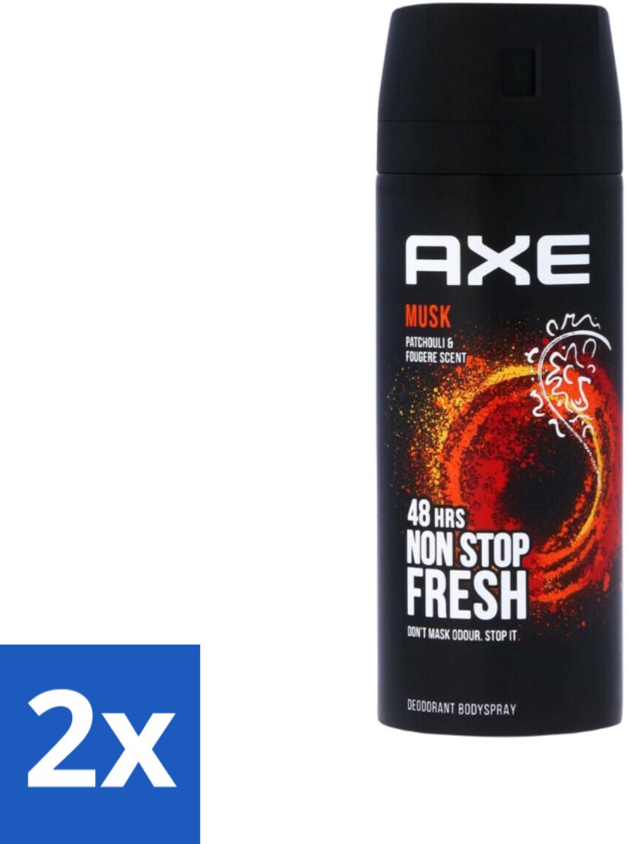 2 x Axe - Deodorant Bodyspray - 48hrs Fresh - Musk - Patchouli & Fougere - 150 ml - Deodorant - Mannelijke Geur - Musk - Patchouli - Fougere