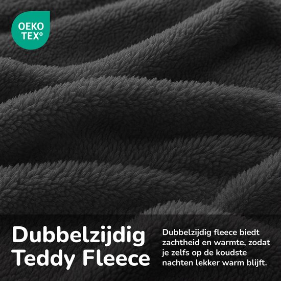 Decoware® Teddy Fleece Dekbedovertrek - Antraciet - Lits-jumeaux - 240x220 cm + 2 Kussenslopen 60x70 cm - Dubbelzijdig - Heerlijk Warm van Decoware — afbeelding 4