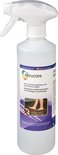 Secucare anti-slip spray fles met afbeelding van voeten op donkere tegels en anti-slip pictogrammen. Tekst in het Nederlands en Frans.