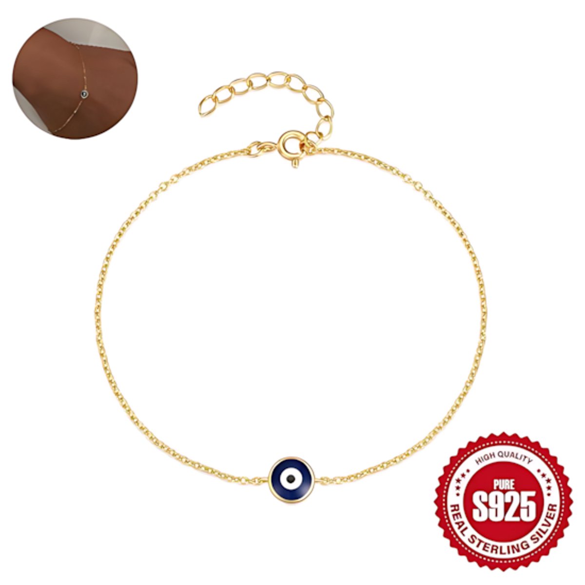 Helin life Dames Evil Eye Armband – 925 Zilver – Goudkleurig– Luxe & Elegant Cadeau-Geschenkdoos en wenskaart- CadeauVrouw/Vriendin/Moeder
