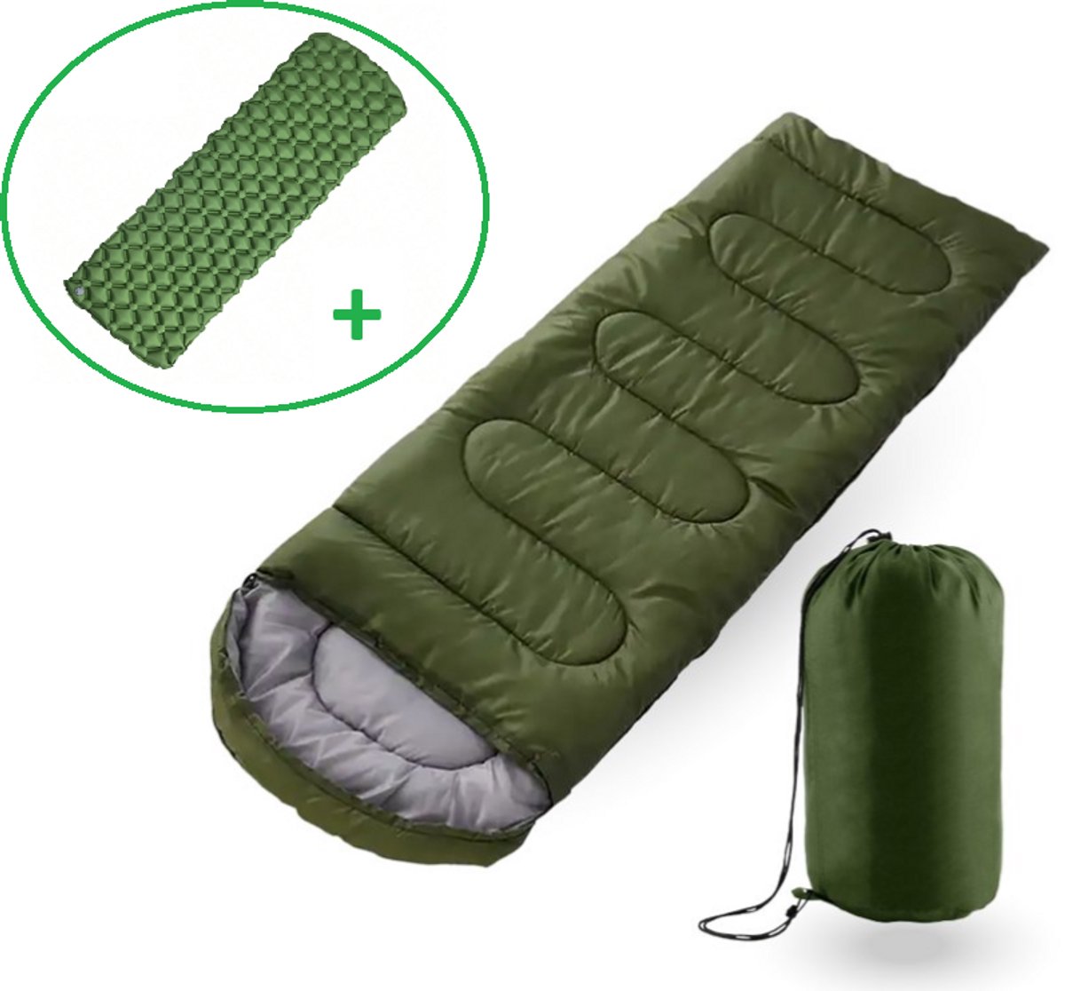SMH LINE® Slaapzak - Mummieslaapzak - 3 seizoenen - 10-25°C - Lichtgewicht - ca. 210x75 cm - Incl. Luchtbed - Groen