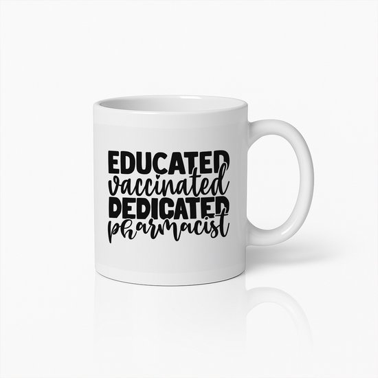 Apothekers Mok 330ml – “Opgeleid, Gevaccineerd, Toegewijd Apotheker” – Grappige Koffiekop Cadeau voor Farmacie Studenten & Zorgmedewerkers