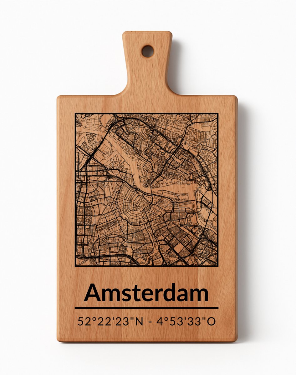 OakMan Objects - Houten Borrelplank - Amsterdam Rechthoek - Tapasplank of Serveerplank - Duurzaam Beukenhout - Gegraveerd - 36x20x2 cm