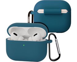 Case - Geschikt voor Apple Airpods Pro 3 - Siliconen Hoes met Clip - Silicone Hoesje Cover - Donkerblauw