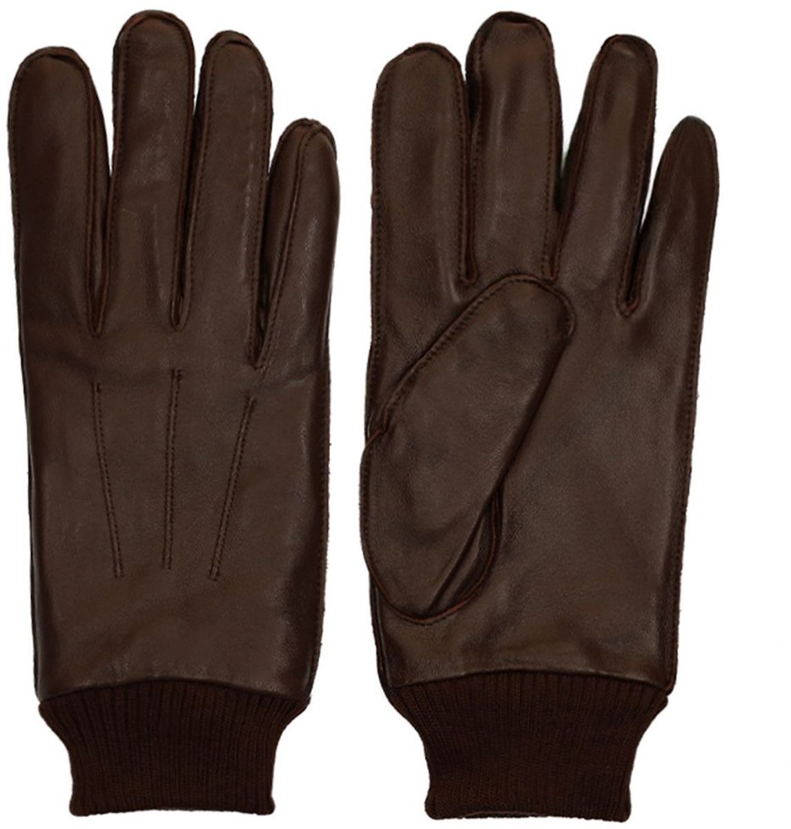 Manfield - Heren - Donkerbruine leren heren handschoenen - Maat 1