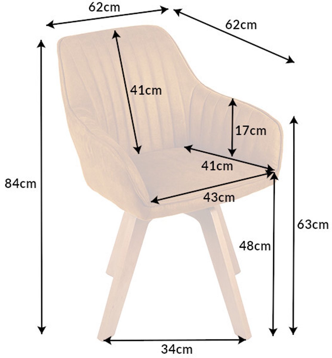 Invicta Interior Draaibare design stoel LIVORNO mosterdgeel fluweel beukenhouten poten met armleuningen - 41310 Zie omschrijving