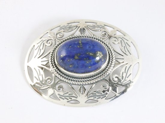 Grande broche ajourée en argent avec lapis-lazuli