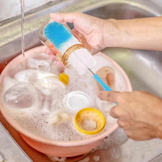 Flessenborstel - 5 Stuks - Flessenrager - Rietjes Borstel - Schoonmaakborstel - Flessenreiniger - Kras - voor alle oppervlakken - Flessenborstel Baby - Handig in gebruik en anti bacterieel - blauw van Merkloos — afbeelding 5