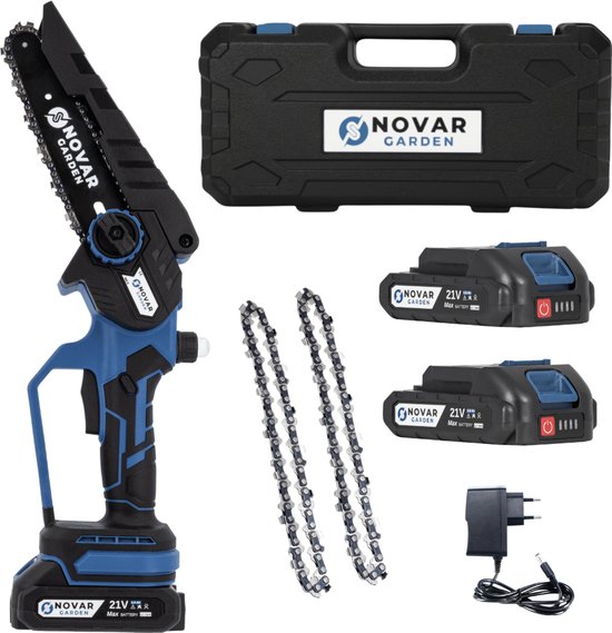 NovarGarden® Mini Kettingzaag NG3 - Takkenzaag - Snoeizaag - Electrisch - Handzaag - Boomzaag- Met Koffer & 2 Accu's