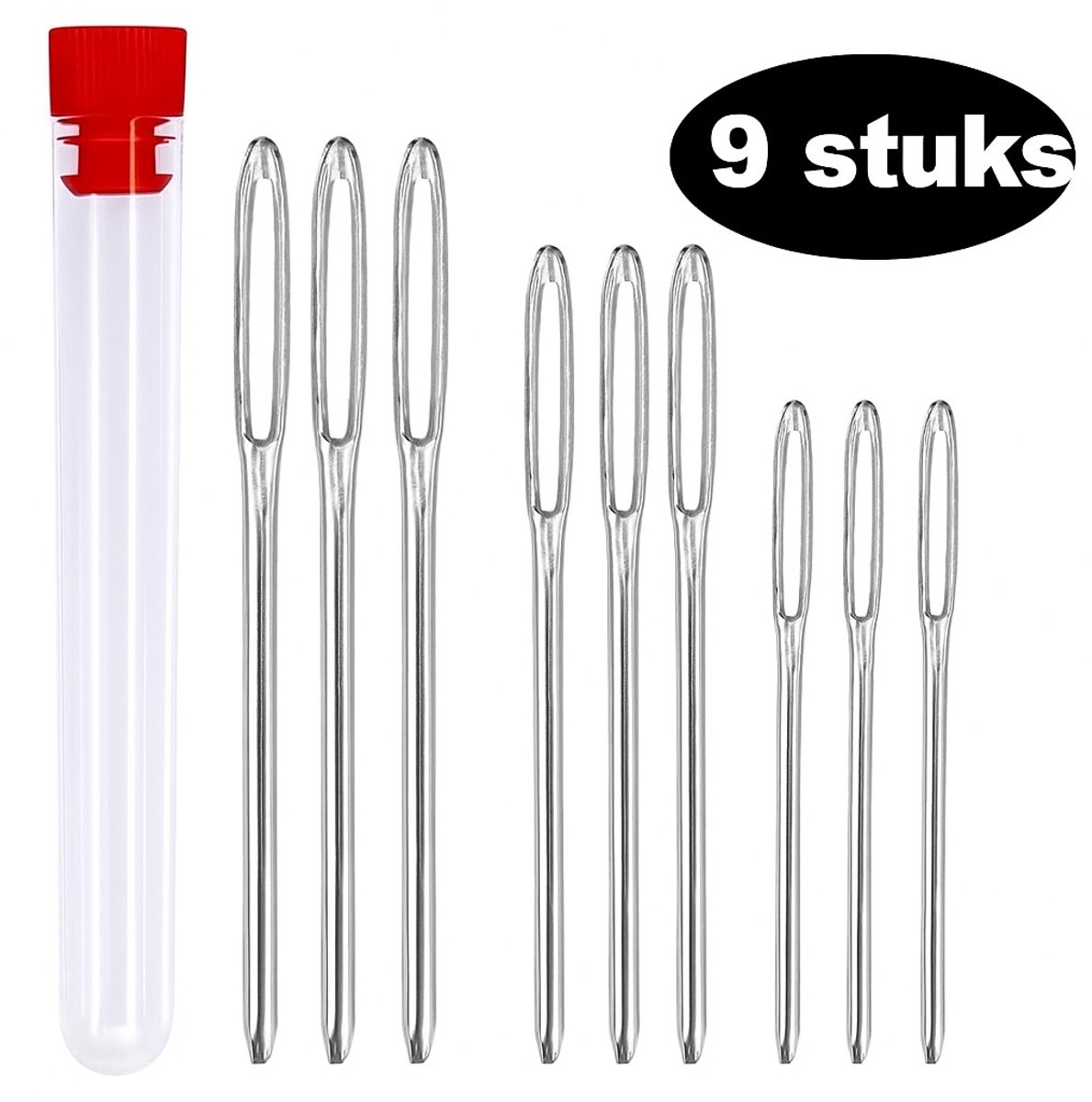 Premium Stopnaalden Set – 3 Maten Wolnaalden met Groot Oog – Inclusief Luxe Koker – Zilverkleurig