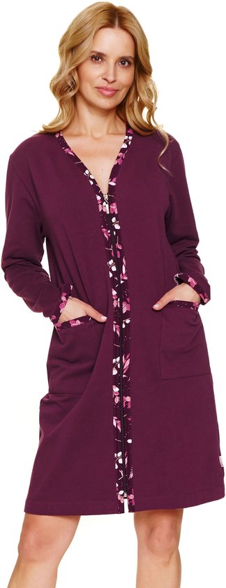Doctor Nap Katoenen Badjas Dames Rits Plus Size Burgundy SMZ.7319 40 / L