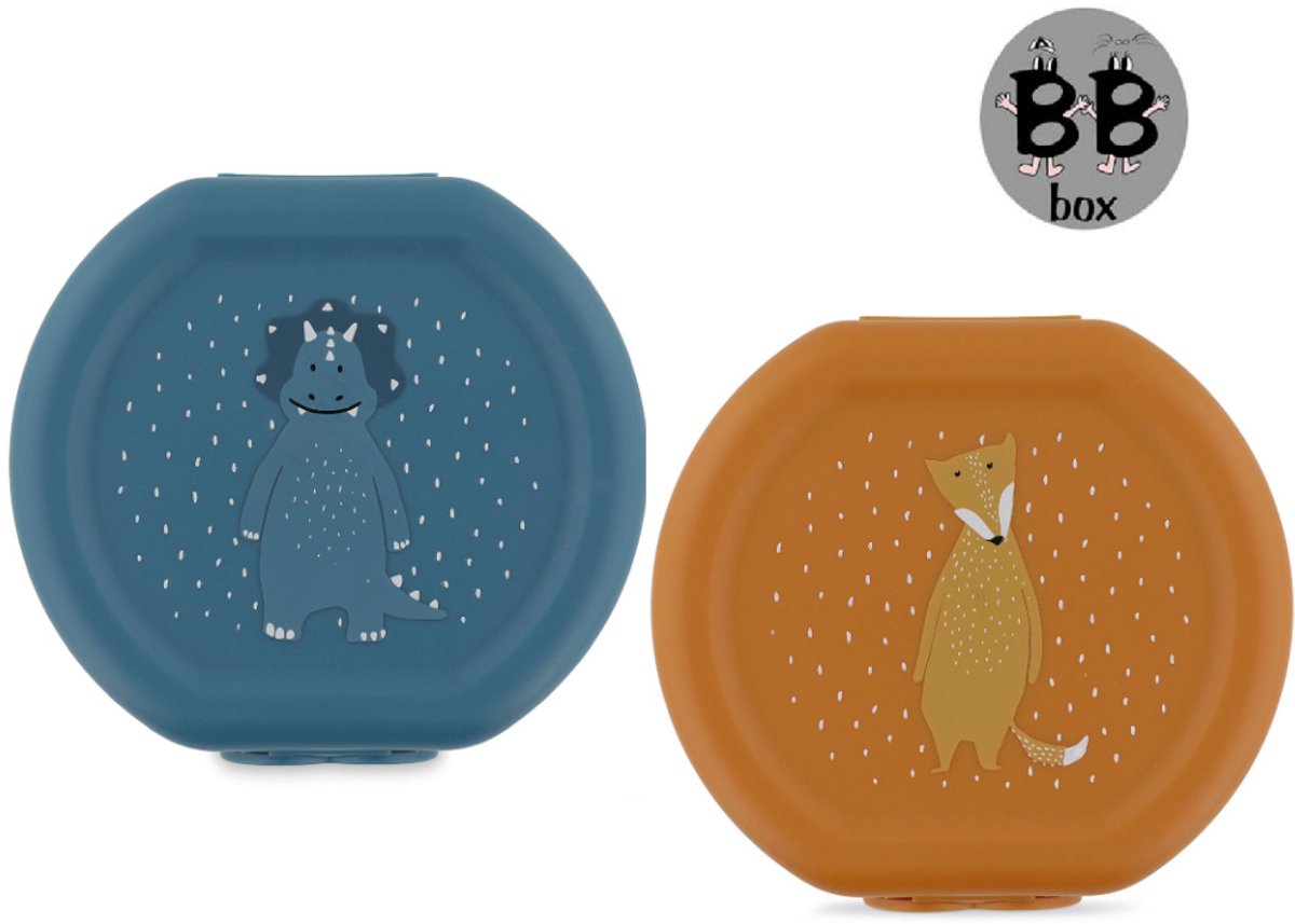 Trixie baby 2 sets van 2 click clack snackdoosjes fox+ triceratops