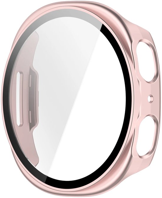 Roze smartwatch hoesje met screenprotector, display reflecteert