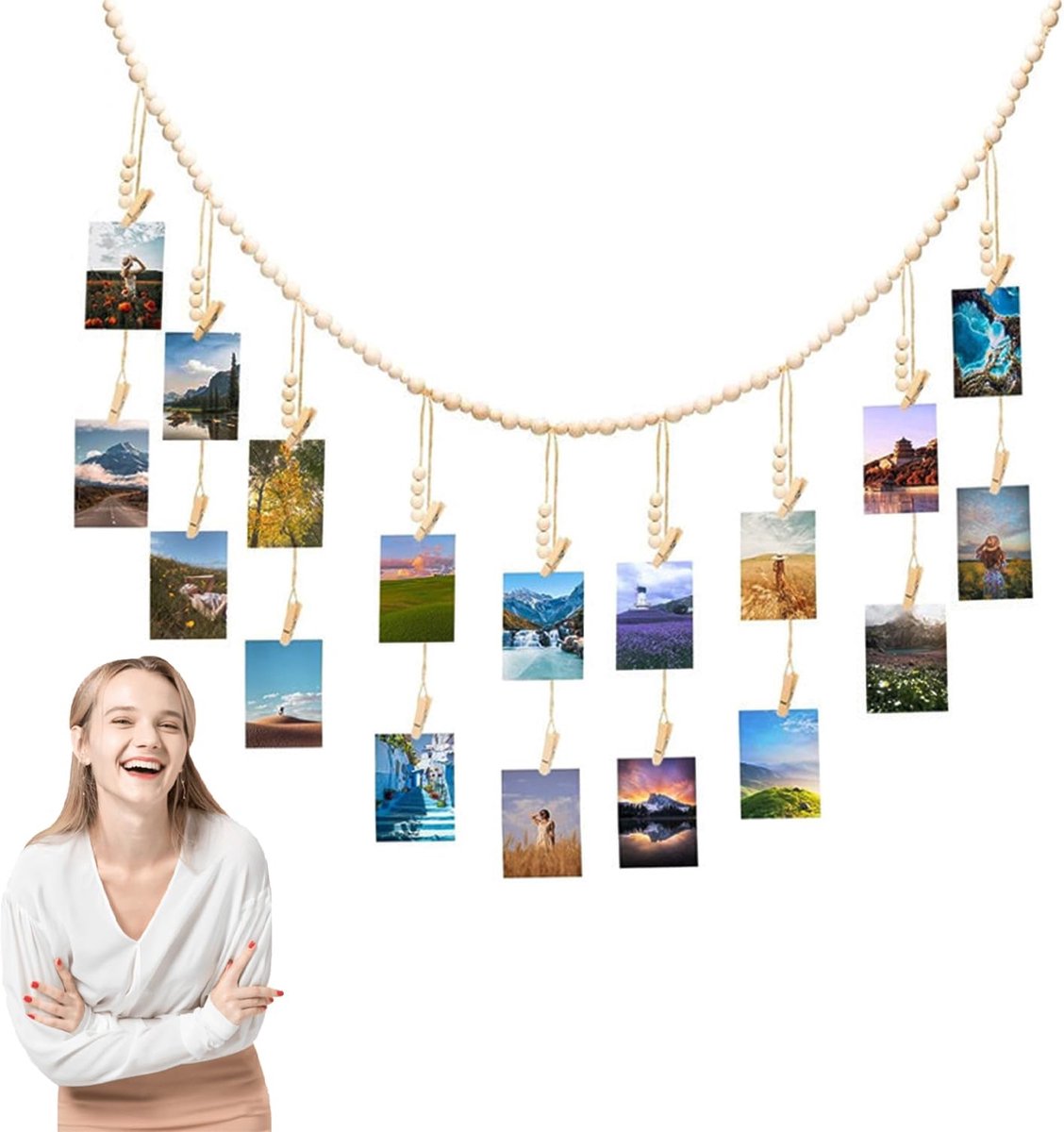 Fotoslinger - 110cm - 18 clips - Hangende fotodisplay - Wanddecoratie-Hangende - met clips