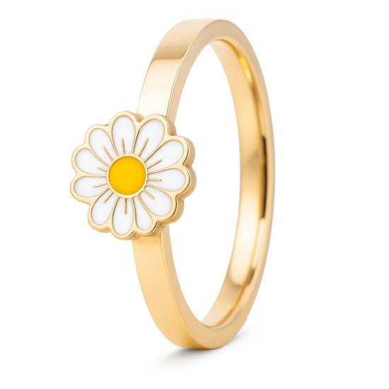 Anxiety Ring - (Kleine Witte Bloem) - Stress Ring - Fidget Ring - Anxiety Ring For Finger - Draaibare Ring Dames - Angst Ring - Spinner Ring - One-size - Goudkleurig Koper