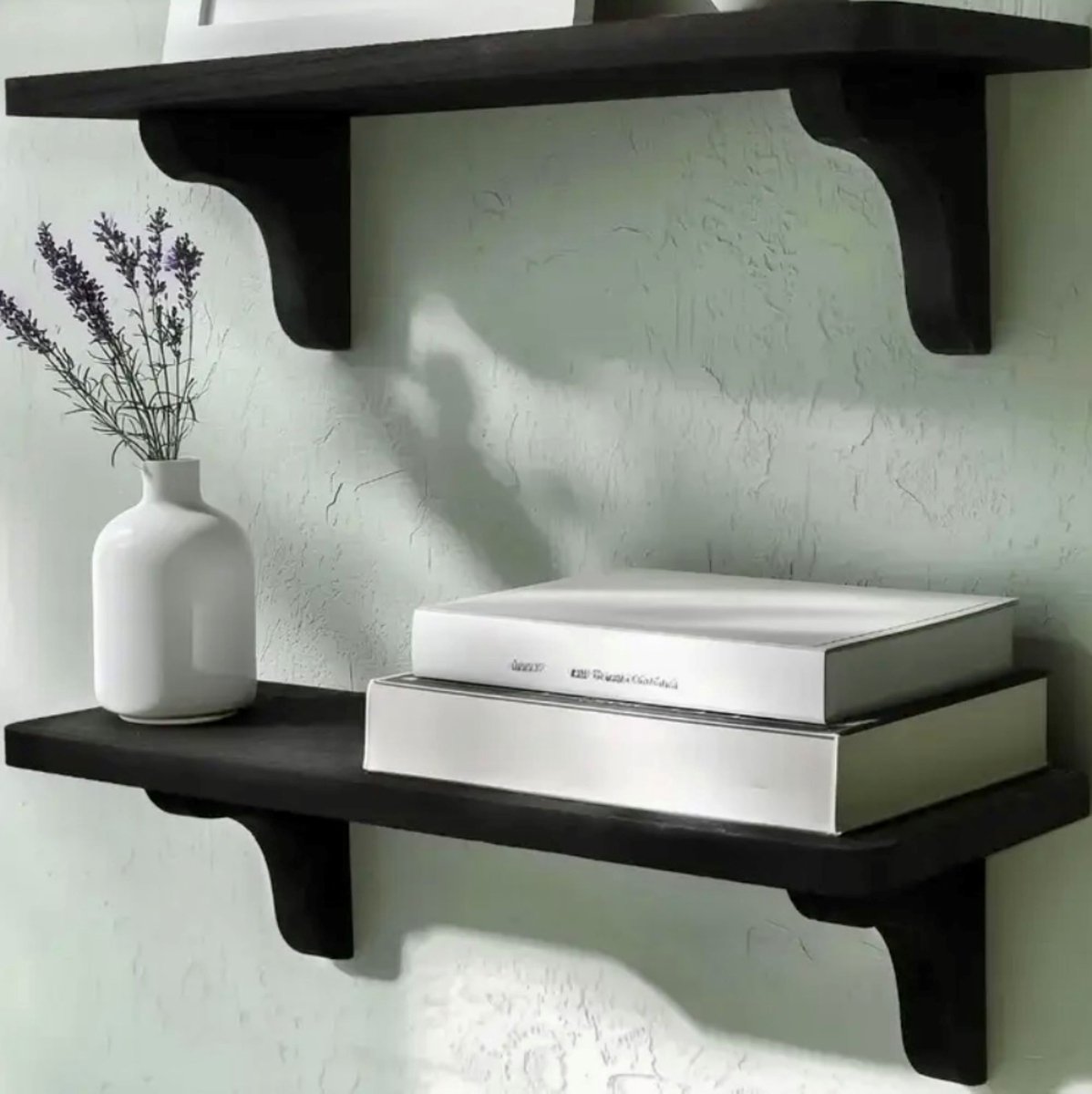Pete's Home Deco-2 stuks-Zwart-kinderboekenplank-40,5cm-wandplank-wandrek-boekenrek- hout-opbergplank-Kinderboekenrek-hangplank-kinderkamer-boekenkast-boekenplank