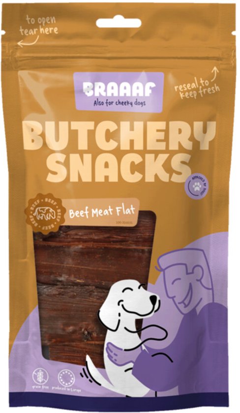 Braaaf Butchery Beef Meat Flat Hondensnack - 125 gr