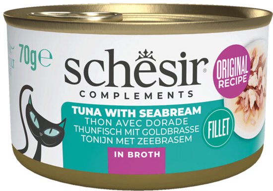 Schesir Kattenvoer Tonijn en Zeebrasem in Boullion - 12 x 70 gr - Voordeelverpakking