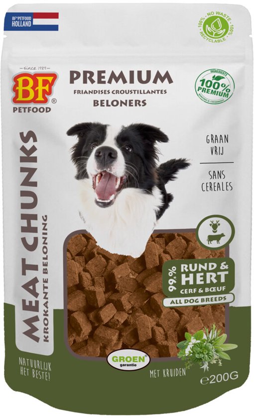 BF Petfood Meat Chunks Rund - Hert - 12 x 200 gr - Voordeelverpakking