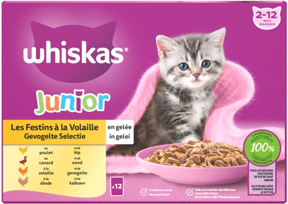 Whiskas Junior Gevogelte Selectie in gelei - Kattenvoer - Kip - Eend - 0,012 kg