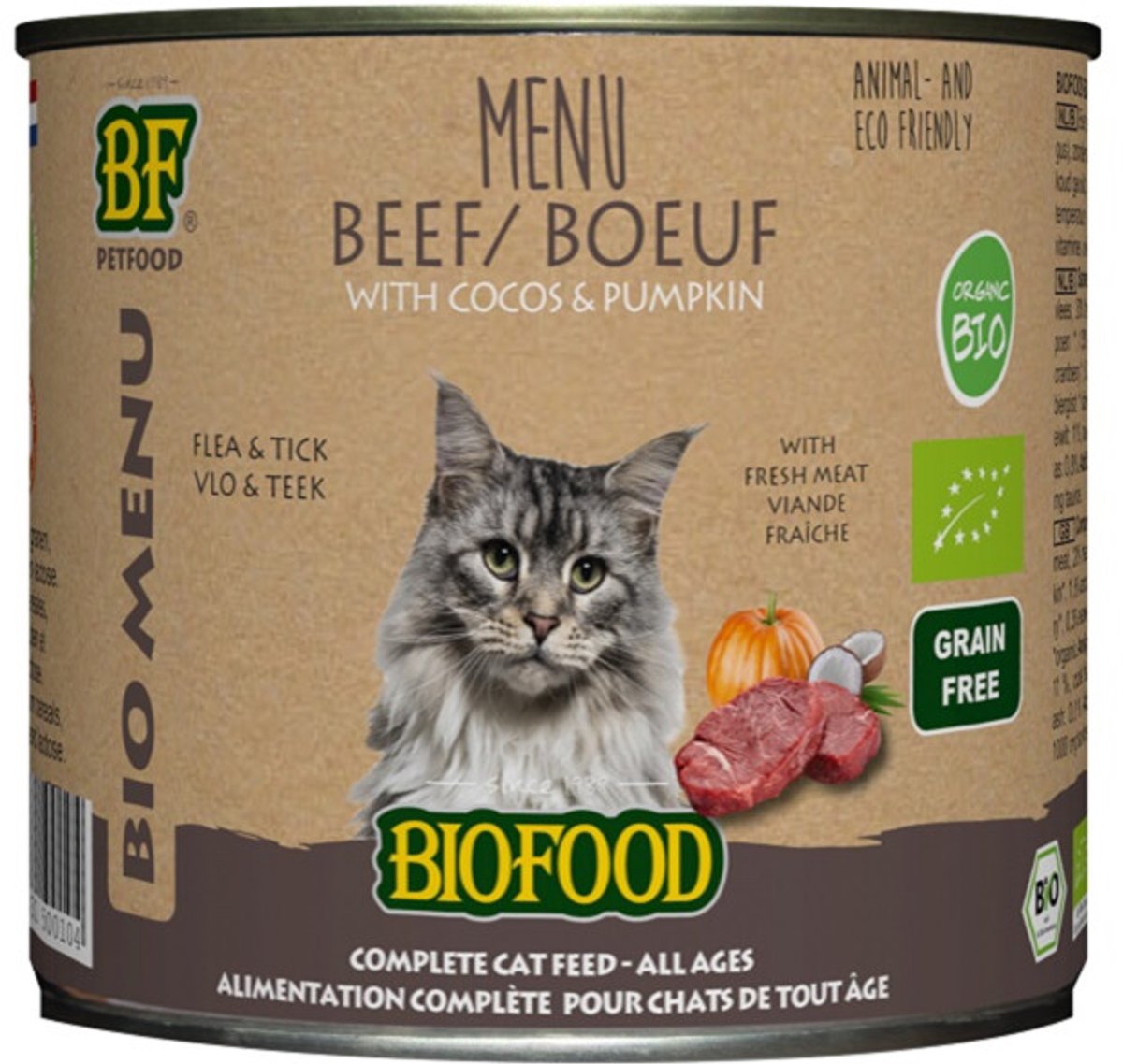 BF Petfood Biofood Kat Organic Rund Menu 200 gr