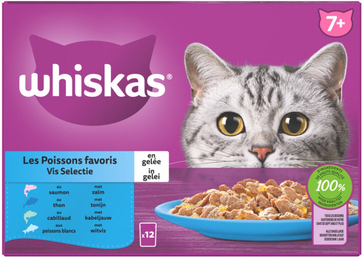 Whiskas 7+ Vis Selectie in gelei multipack (85 g) 2 verpakkingen (24 x 85 g)
