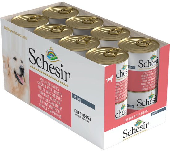 Schesir Hond Blik Gelei 285 g - Hondenvoer - 16 x Kip&Wortel