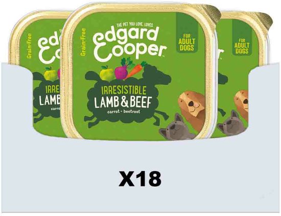 18x Edgard & Cooper Kuipje Honden Natvoer Hondenvoer Lam - Rund 300 gr