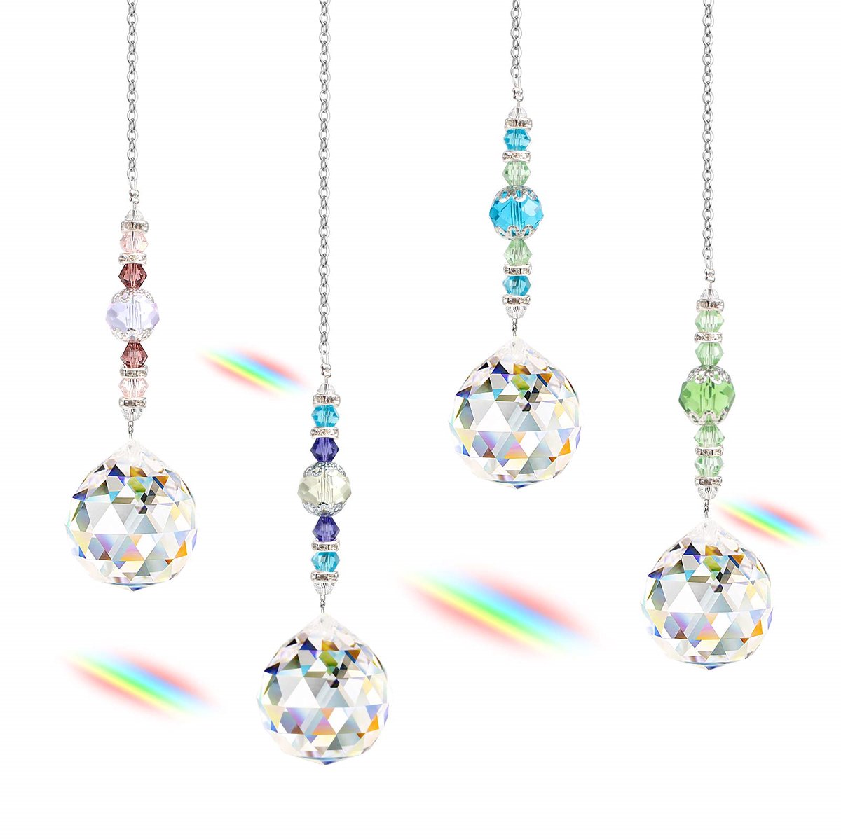 Ynkkvre - Kristallen Bal Prisma - Zonnevanger - Versieringen - Kristallen Glazen Bol Prisma - 4-delige Set - Regenboog Reflecties - 38cm Ketting