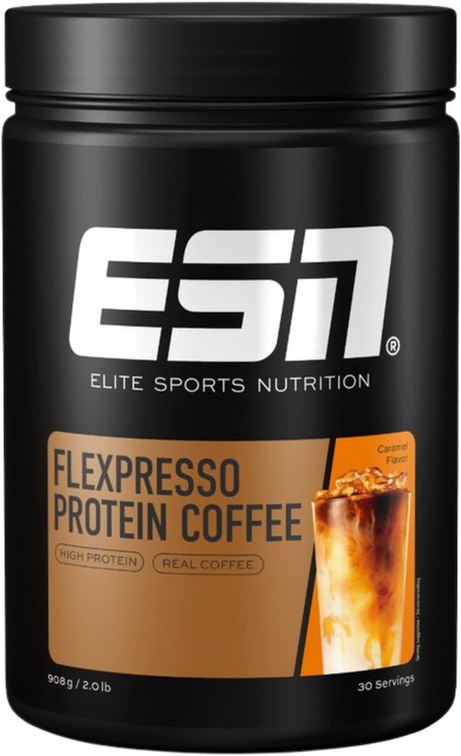 ESN FLEXPRESSO Whey Proteine Poeder, Caramel, 908 g, 30 Porties - Wei Eiwitshake met Koffie & Cafeïne — afbeelding 2