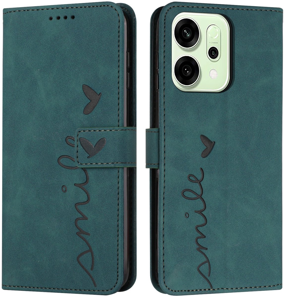 Coverup Hoesje - Geschikt voor OPPO Reno14 / F / FS Hoesje - Coverup Smile Book Case - Groen