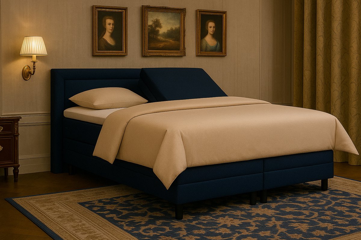 Boxspring FD Boxspring vlak Pisa met topmatras 200x210 cm Luxe Pocketvering Stof donkerblauw