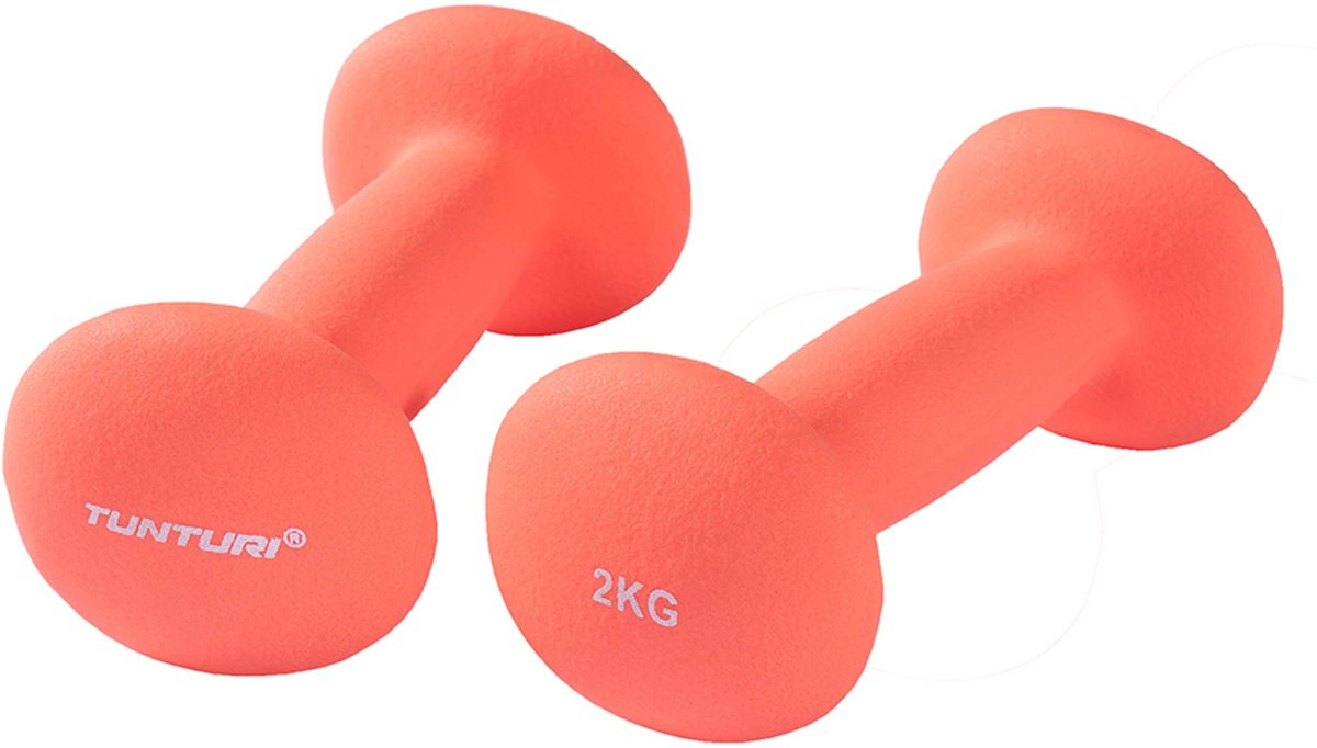 Tunturi Dumbbell set - 2 x 2,0 kg - Neopreen - Fluor Rood - Incl. gratis fitness app — afbeelding 7