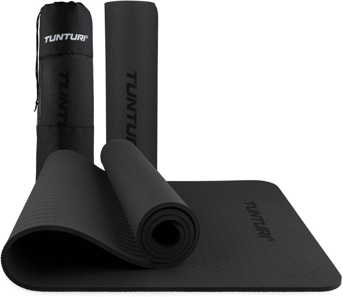 Tunturi Yogamat 8mm - Pilates mat - Extra dikke sportmat - 180x60x08 cm - Incl Draagtas - Anti Slip en Eco - Zwart