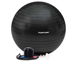 Tunturi Anti Burst Fitness bal met Pomp - Yoga bal 55 cm - Pilates bal - Zwangerschapsbal – 220 kg gebruikersgewicht - Incl Trainingsapp – Zwart