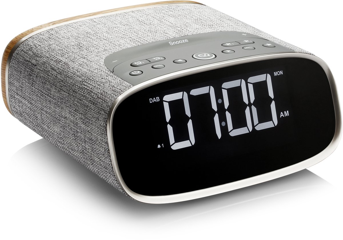 LARK, FM/DAB+/BT wekkeradio, USB charging, lichtgrijs/eik