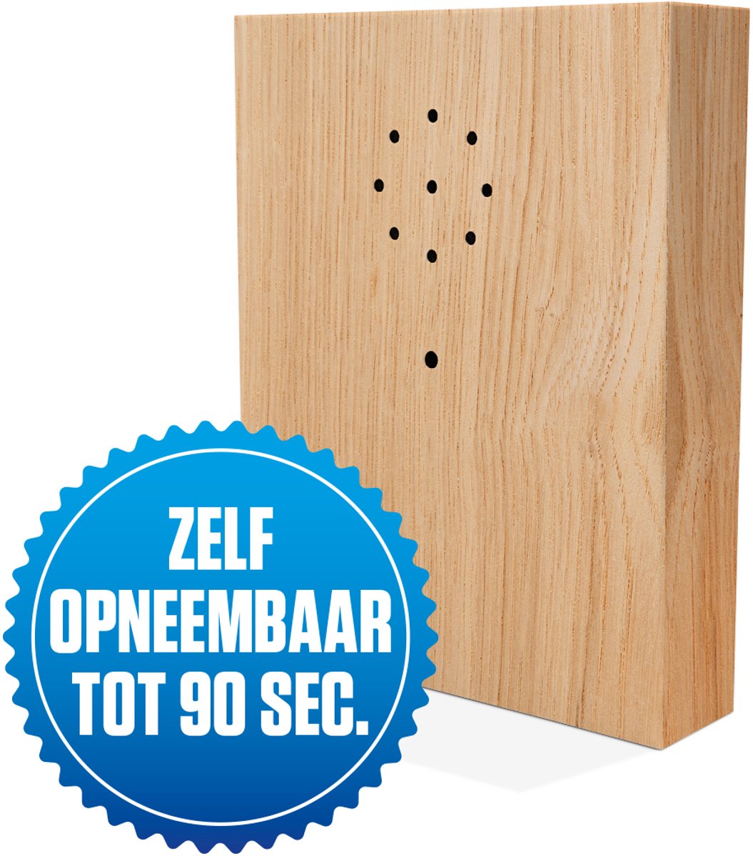 E-motionBox - Hout - Activatie d.m.v. Bewegingssensor - Zelf opneembaar tot 90 seconden - Spreek je eigen boodschap in - Jouw eigen geluid - Inclusief 3x AAA Batterijen - Vogelhuisje met geluid - Voor op Toilet