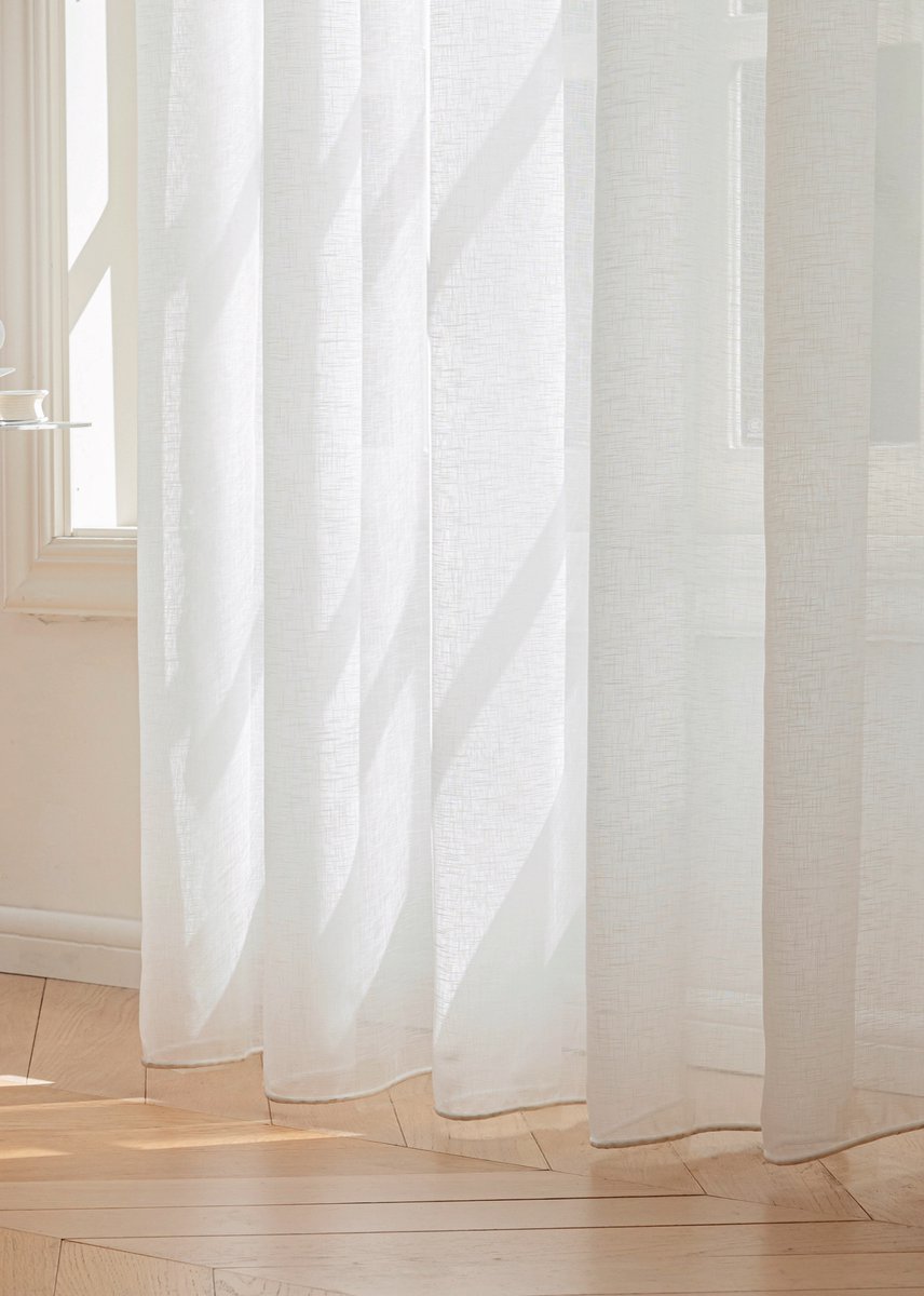 Maroyathome Bibiana - Vitrage - Kant en klaar - Plooiband - Loodveter - Schelphaken - Embrasse - OFF WHITE - 300 x 260 cm - 300 cm breed - 260 cm lengte - 1 stuks