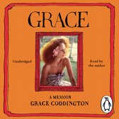 Boek GRACE A MEMOIR GRACE CODDINGTON, ongebonden, gelezen door de auteur. Een vrouw met rood haar en een bloem, in een vierkante lijst met een oranje rand.