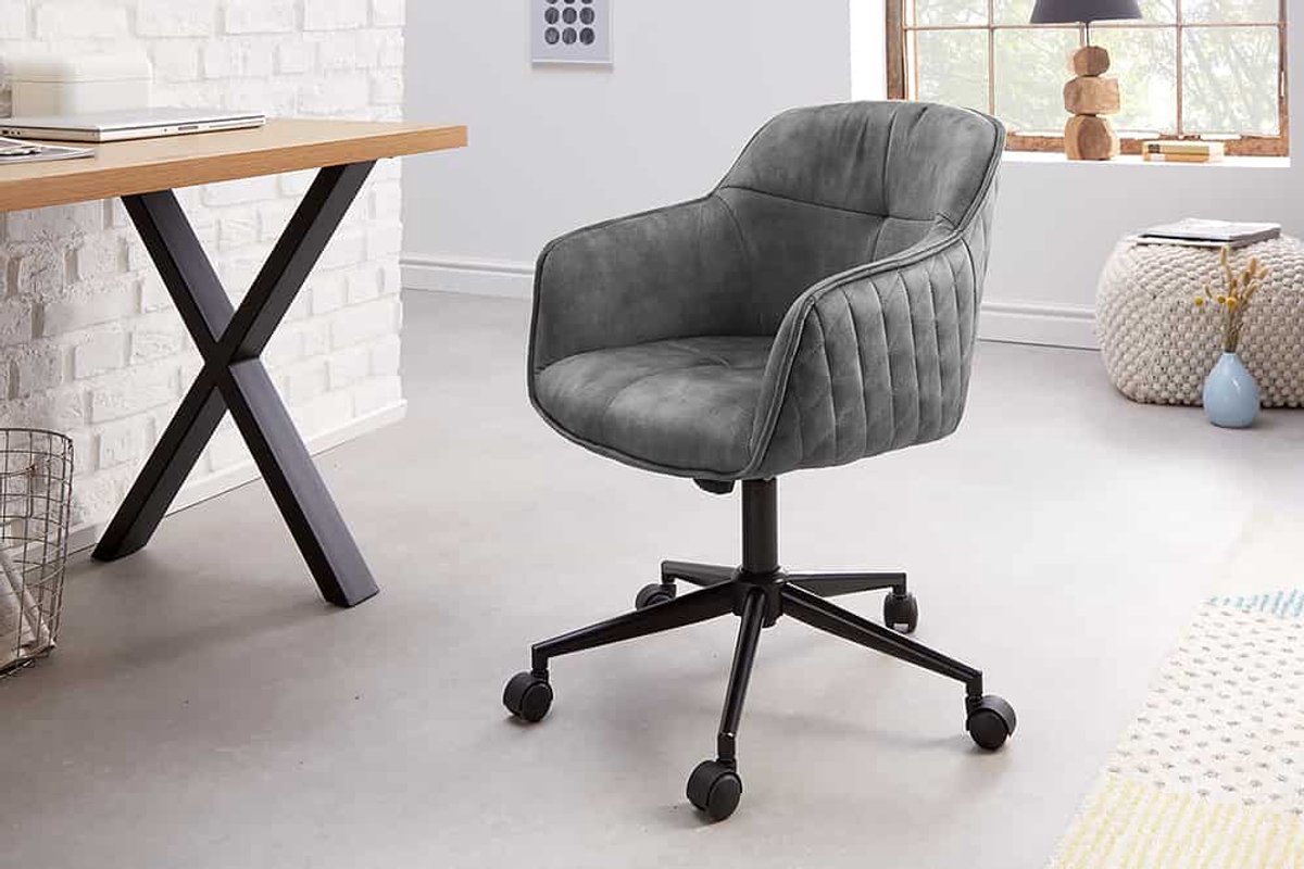 In hoogte verstelbare bureaustoel EUPHORIA donkergrijs fluweel met decoratieve stiksels - 40865