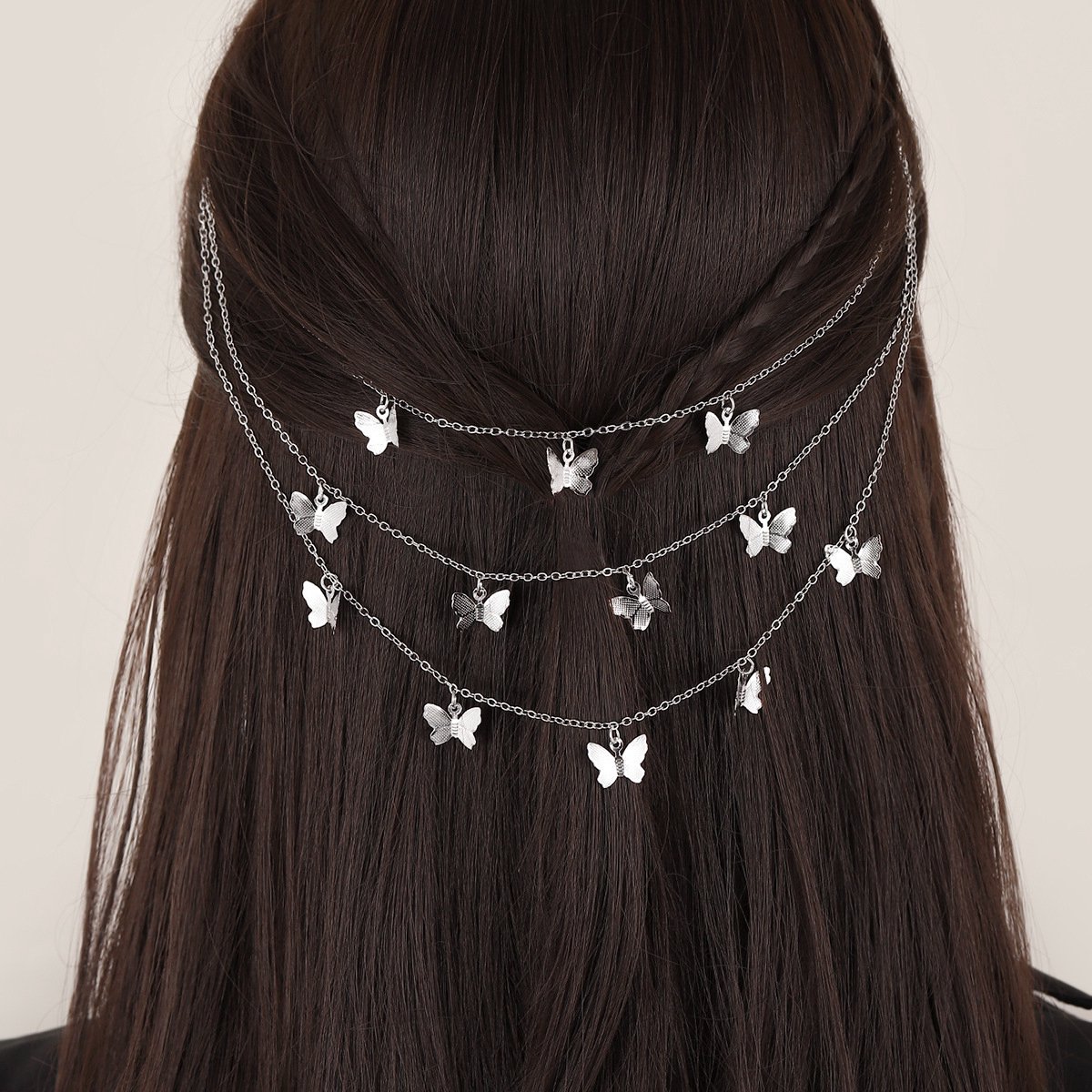 Haar accessoire ketting punk - retro populaire metalen vlinder haarklip - multi-layer vlinder - zilver