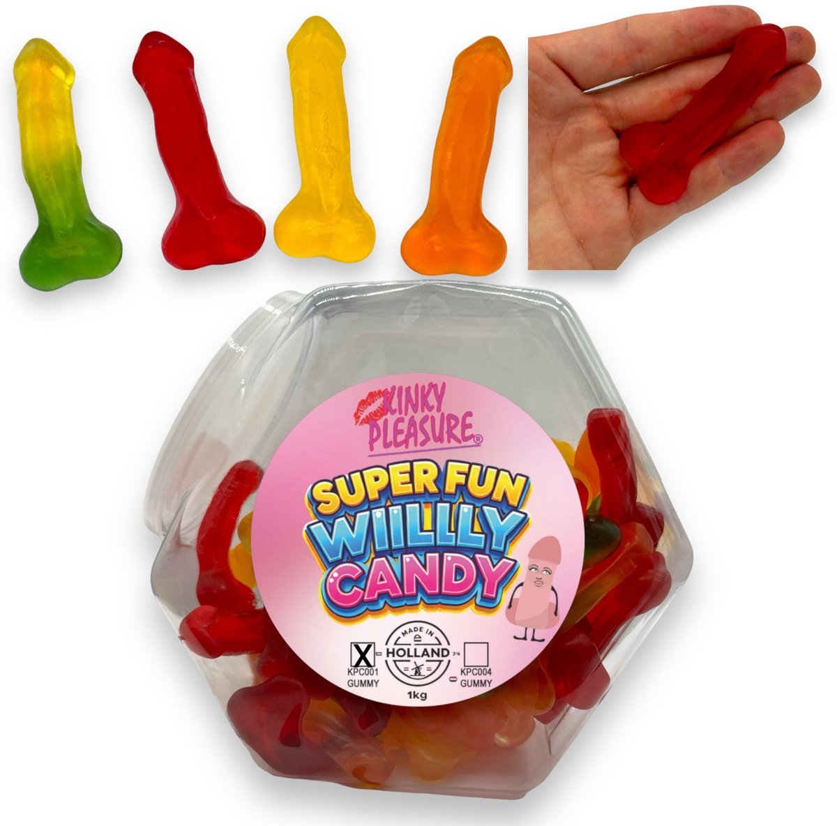 Kinky Pleasure Super Fun Penis Gummy Snoepjes 1kg in Plastic Snoeppot - Zachte Gom met Fruitsmaken