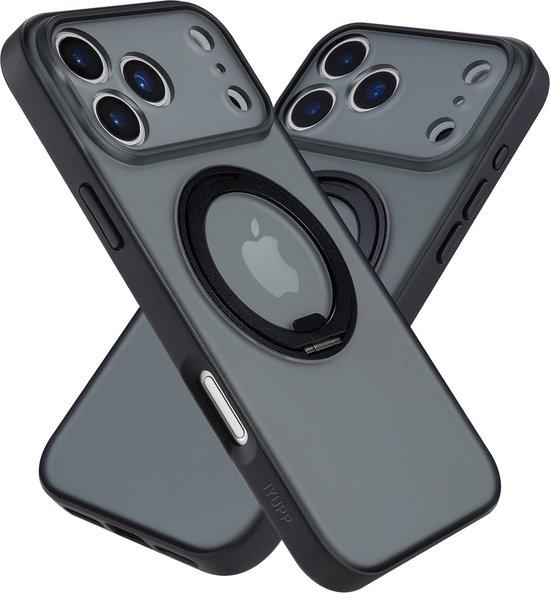 Coque IYUPP pour iPhone 17 Pro - Compatible MagSafe - Coque arrière magnétique avec béquille - Zwart