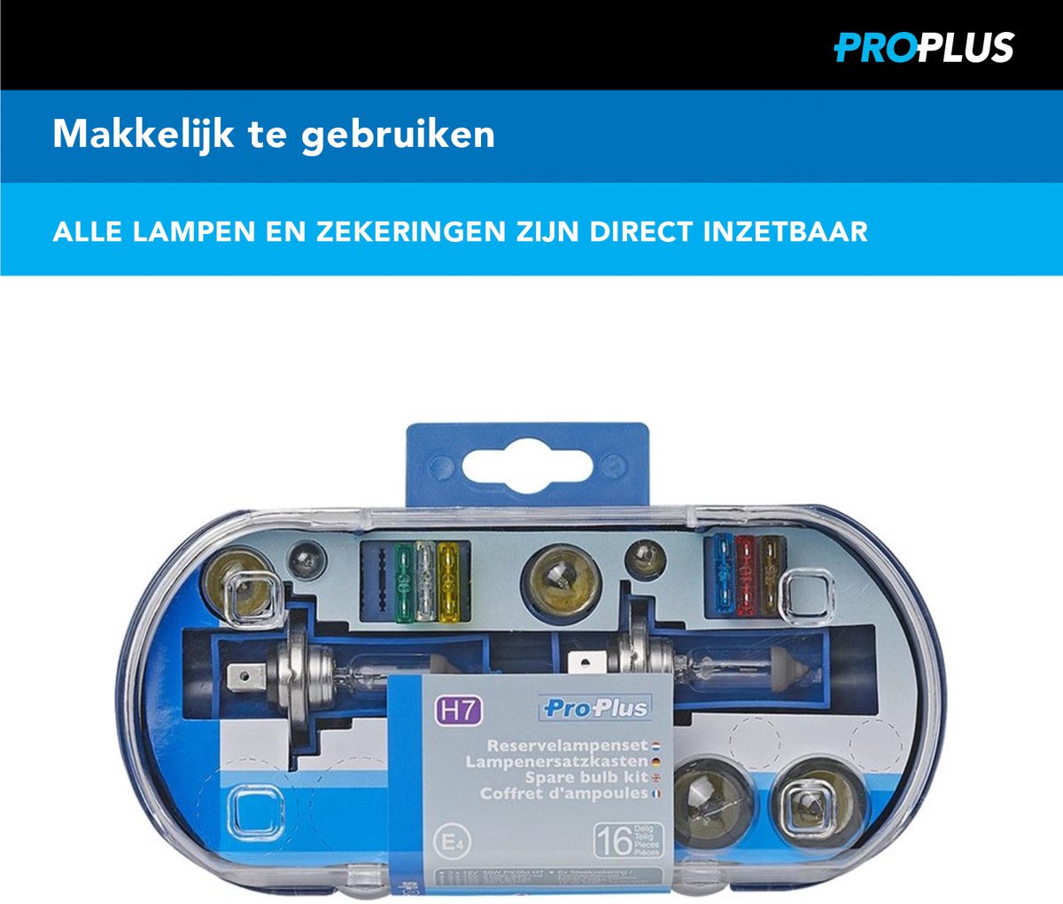ProPlus 16-delige Reservelampenset H7 – Voor 12V autoverlichting – Inclusief lampen en steekzekeringen – Kleurloos – foto 3