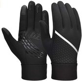 OOPOR Warme winterhandschoenen voor kinderen, outdoor, sport, thermofleece, fietshandschoenen, loophandschoenen met antislip, winddicht, touchscreen, voor kleine jongens en meisjes, zwart, 4-12 jaar