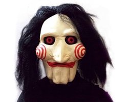Saw Jigsaw Maske Halloween – Gruselige Vollkopfmaske aus Latex, Horror-Merchandise, Perfekt für Kostümpartys, Filmfans und Sammler, Unisex
