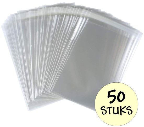 50 transparante cellofaan zakjes van 10x15 cm met plakstrip.