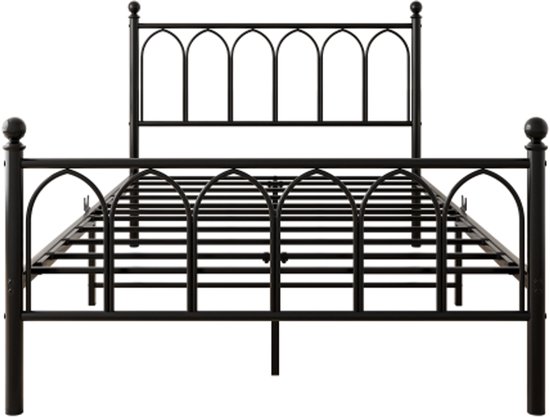 Lit double 120x200cm sans Matras lit plateforme lit en métal Zwart avec LED et USB tête de lit et pied de lit Vintage Lattes en acier robustes espace de rangement sous le lit Geen besoin de sommier pour la chambre
